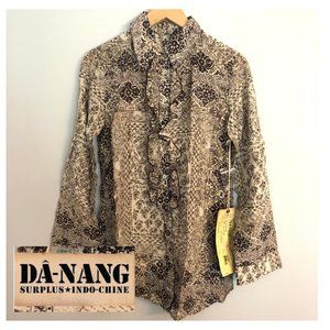 Da-Nang Silk Blend Button Down Top Tunic